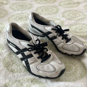 Black-and-white sketcher sneakers